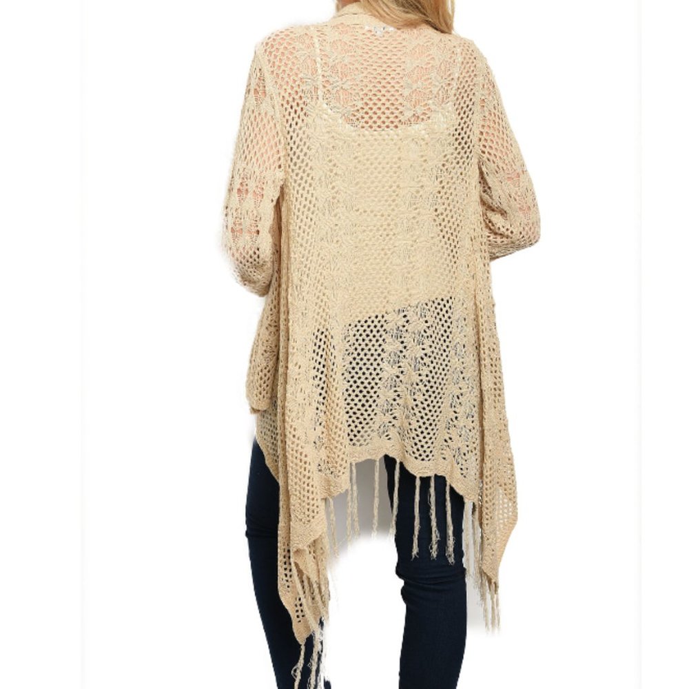 Cardigan Sweater MEDIUM NEW Lace Sheer Fringed Duster Coat summer lightweight